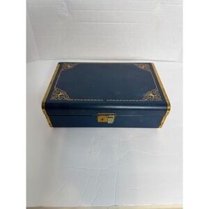Vintage Farrington Jewelry Box Mid Century Blue Pink Velvet Two Tier 1950s 1960s